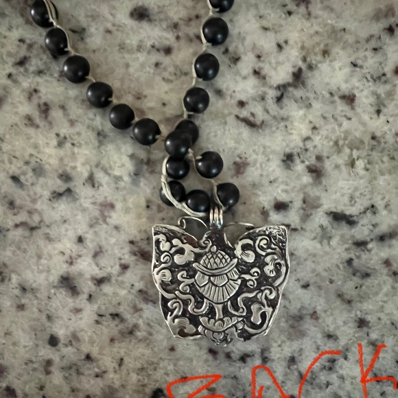 Silver and Black Butterfly Pendant Necklace - Picture 3 of 4